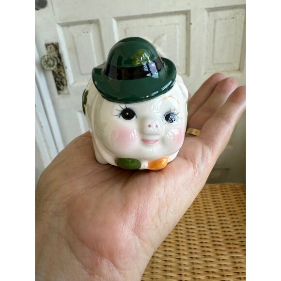 Vintage 60's Porcelain Lefton Irish Shamrock Piggy Bank With stopper - Picture 5 of 6